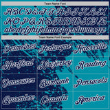 Custom Navy Teal-White Abstract Brush Stroke Performance T-Shirt
