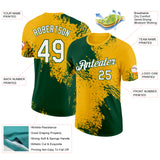 Custom Gold White-Green Abstract Brush Stroke Performance T-Shirt