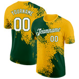 Custom Gold White-Green Abstract Brush Stroke Performance T-Shirt