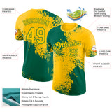Custom Yellow-Kelly Green Abstract Brush Stroke Performance T-Shirt