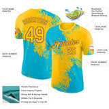 Custom Yellow Lakes Blue-Purple Abstract Brush Stroke Performance T-Shirt