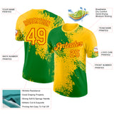 Custom Yellow Grass Green-Red Abstract Brush Stroke Performance T-Shirt