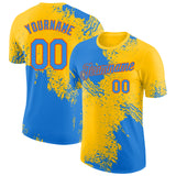 Custom Yellow Powder Blue-Orange Abstract Brush Stroke Performance T-Shirt