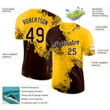 Custom Yellow Brown-White Abstract Brush Stroke Performance T-Shirt