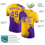 Custom Yellow Purple-White Abstract Brush Stroke Performance T-Shirt