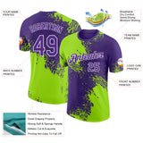 Custom Purple Neon Green-White Abstract Brush Stroke Performance T-Shirt