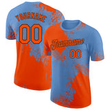 Custom Light Blue Orange-Black Abstract Brush Stroke Performance T-Shirt