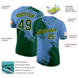 Custom Light Blue Green-Gold Abstract Brush Stroke Performance T-Shirt