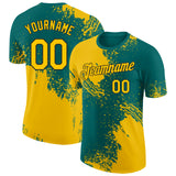 Custom Teal Yellow-Black Abstract Brush Stroke Performance T-Shirt