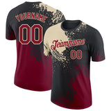 Custom Black Crimson-Cream Abstract Brush Stroke Performance T-Shirt