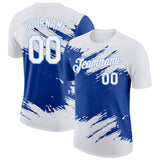 Custom White Royal-Light Blue Abstract Brush Stroke Splatter Performance T-Shirt