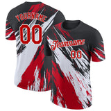 Custom Black Red-White Abstract Brush Stroke Splatter Performance T-Shirt