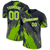 Custom Black Neon Green Steel Gray-White Abstract Brush Stroke Splatter Performance T-Shirt