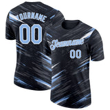 Custom Black Light Blue Steel Gray-White Abstract Brush Stroke Splatter Performance T-Shirt