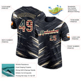 Custom Black Vintage USA Flag Steel Gray-Cream Abstract Brush Stroke Splatter Performance T-Shirt