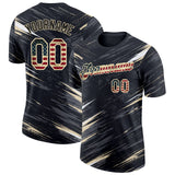 Custom Black Vintage USA Flag Steel Gray-Cream Abstract Brush Stroke Splatter Performance T-Shirt