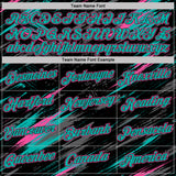 Custom Black Aqua-Pink Abstract Brush Stroke Splatter Performance T-Shirt