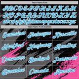 Custom Black Pink Sky Blue-White Abstract Brush Stroke Splatter Performance T-Shirt