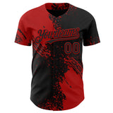 Custom Black-Red Abstract Brush Stroke Authentic Baseball Jersey