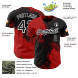 Custom Black Red-White Abstract Brush Stroke Authentic Baseball Jersey