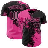 Custom Black-Pink Abstract Brush Stroke Authentic Baseball Jersey