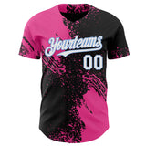 Custom Black White Pink-Light Blue Abstract Brush Stroke Authentic Baseball Jersey
