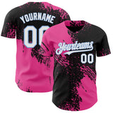Custom Black White Pink-Light Blue Abstract Brush Stroke Authentic Baseball Jersey
