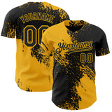 Custom Black-Gold Abstract Brush Stroke Authentic Baseball Jersey