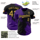 Custom Black Old Gold-Purple Abstract Brush Stroke Authentic Baseball Jersey