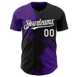 Custom Black White-Purple Abstract Brush Stroke Authentic Baseball Jersey