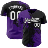 Custom Black White-Purple Abstract Brush Stroke Authentic Baseball Jersey