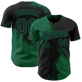Custom Black-Kelly Green Abstract Brush Stroke Authentic Baseball Jersey
