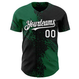 Custom Black White-Kelly Green Abstract Brush Stroke Authentic Baseball Jersey
