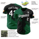 Custom Black White-Kelly Green Abstract Brush Stroke Authentic Baseball Jersey