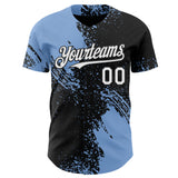 Custom Black White-Light Blue Abstract Brush Stroke Authentic Baseball Jersey