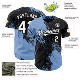 Custom Black White-Light Blue Abstract Brush Stroke Authentic Baseball Jersey
