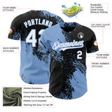 Custom Black White-Light Blue Abstract Brush Stroke Authentic Baseball Jersey