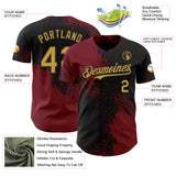 Custom Black Old Gold-Crimson Abstract Brush Stroke Authentic Baseball Jersey