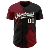Custom Black Cream-Crimson Abstract Brush Stroke Authentic Baseball Jersey