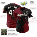 Custom Black Cream-Crimson Abstract Brush Stroke Authentic Baseball Jersey