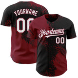 Custom Black White-Crimson Abstract Brush Stroke Authentic Baseball Jersey