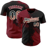 Custom Black Vintage USA Flag Crimson-Cream Abstract Brush Stroke Authentic Baseball Jersey