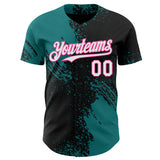 Custom Black White Teal-Pink Abstract Brush Stroke Authentic Baseball Jersey