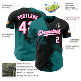 Custom Black White Teal-Pink Abstract Brush Stroke Authentic Baseball Jersey