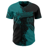 Custom Black-Teal Abstract Brush Stroke Authentic Baseball Jersey