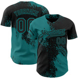 Custom Black-Teal Abstract Brush Stroke Authentic Baseball Jersey