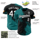 Custom Black White-Teal Abstract Brush Stroke Authentic Baseball Jersey