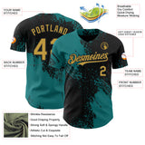 Custom Black Old Gold-Teal Abstract Brush Stroke Authentic Baseball Jersey