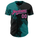 Custom Black Pink-Teal Abstract Brush Stroke Authentic Baseball Jersey