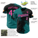 Custom Black Pink-Teal Abstract Brush Stroke Authentic Baseball Jersey